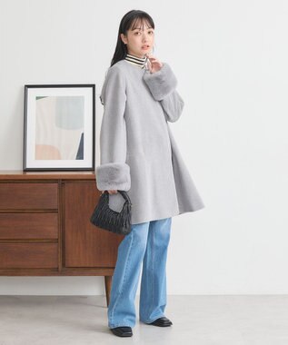 earth music&ecology ファーカフスノーカラーコート 杢グレー