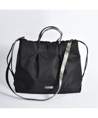 LA BAGAGERIE ドローストリング2WAYトート Mサイズ ブラック×パイソン