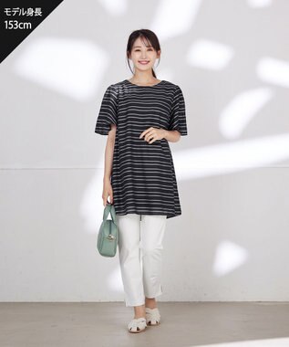 Tiaclasse 【洗える】ランダムボーダーチュニックブラウス ネイビー