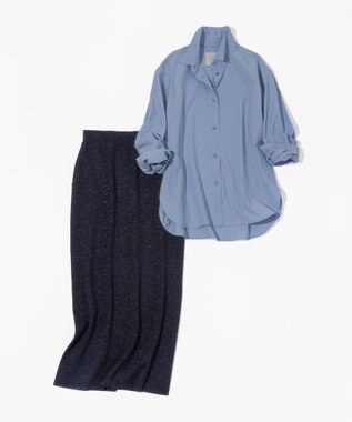 UNFILO 【MAG×スタイリストコラボ】イージーケアシャツ×ラメIラインスカート サックス×ネイビー