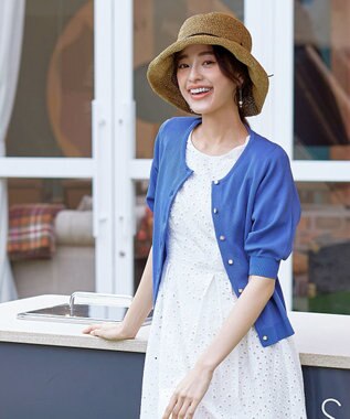 Tiaclasse  【洗える】ハーフスリーブサマーニットカーディガン ブルー