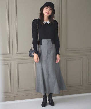 Feroux 配色襟パワショル ニット ブラック系