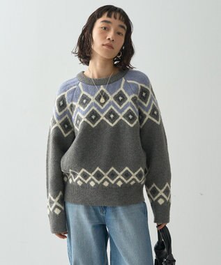 AMERICAN HOLIC フェアアイル柄ニットプルオーバー Gray Mixture