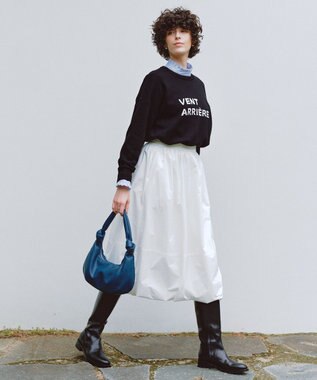 UNFILO イージーケア フリルネック シャツ スカイブルー