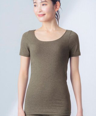 Wing あったかインナー オーガニックコットン混 やわらかくやさしい肌ざわり 【綿の贅沢オーガニック】 綿混 保温性 3分袖 半袖 秋 冬 EL4331 ウイング／ワコール サンドベージュ