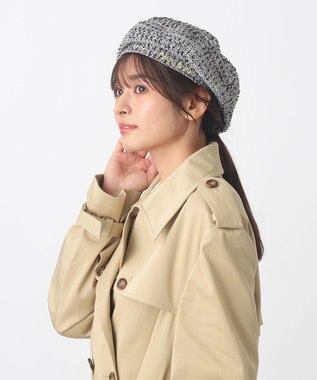 MOONBAT PAUL & JOE ACCESSOIRES ロゴ刺繍ツイードベレー ブラック