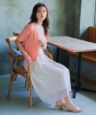 Tiaclasse  【洗える】ハーフスリーブサマーニットカーディガン コーラル