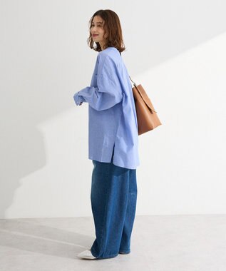 Green Parks 綿麻混Ｖネックオーバーサイズシャツ Sax