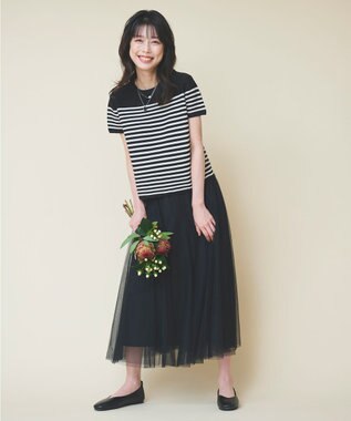 ANY L クロップド丈ガーターニット クロベース×エクリュライン