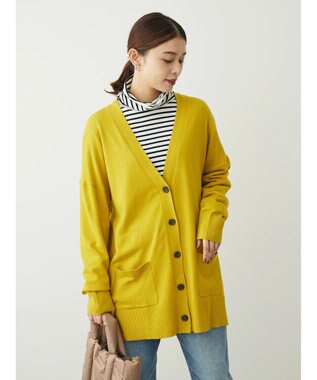 Green Parks もちやわ　Ｖネックミディ丈ニットカーディガン Yellow