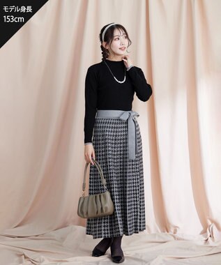 Tiaclasse 【洗える】千鳥柄ニットプリーツワンピース ブラック