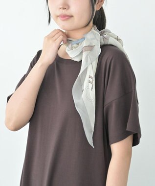 Marca ＜洗えるシルク＞【Marcaオリジナル】フローイングベルト剣先 ウォッシャブル シルクローン 剣先ストール ベージュ×ブルー