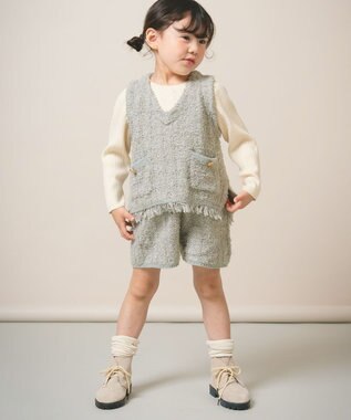 ami amie ツイード風ニットフリンジ付きベスト145cm