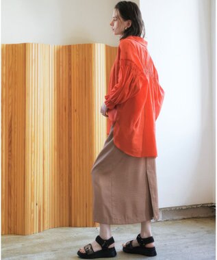 YECCA VECCA 綿麻シアーボリュームギャザーシャツ Orange