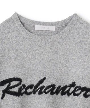 UNFILO ふわふわニット ロゴジャガード グレー×ブラックロゴ