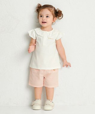 MIKI HOUSE HOT BISCUITS 【70-110cm】 天竺素材 フリル 半袖Tシャツ 白