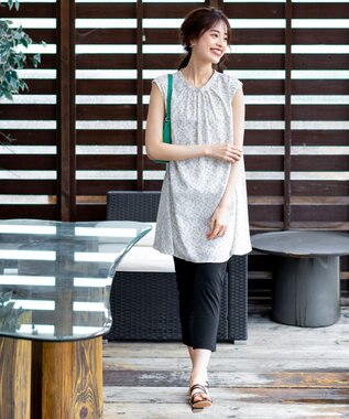 Tiaclasse L 【洗える】体型カバーも叶うAラインギャザーチュニックブラウス グレー