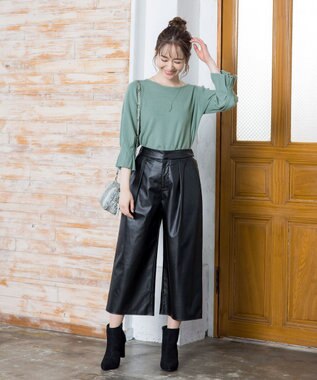 Tiaclasse 【洗える】洗練された女性スタイルを叶えるフェイクレザーワイドパンツ ブラック