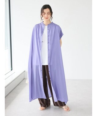 CRAFT STANDARD BOUTIQUE インド綿バンドカラーワンピース Lavender