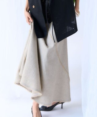 23区 【GOLD LABEL】リネンツイル フリンジ フレアスカート ベージュ系
