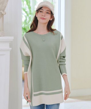Tiaclasse 【新色追加・洗える】配色ニットチュニック