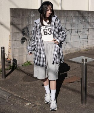 WEGO 【ユニセックス着用ITEM/MLサイズ展開】オンブレチェックフードシャツ（LS） ブラックチェック1