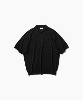 ATON COTTON WASHI KNIT | ハーフスリーブポロセーター - UNISEX BLACK