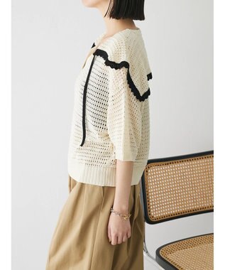 Green Parks クロシェ風セーラーカラーニット Off White