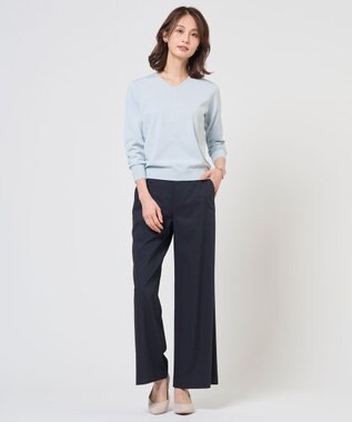 J.PRESS LADIES L HIGH GAUGE BASIC Vネック ニット アクア系