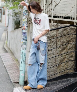 WEGO 【機能T】接触冷感アクセ付きグラフィックT ホワイト