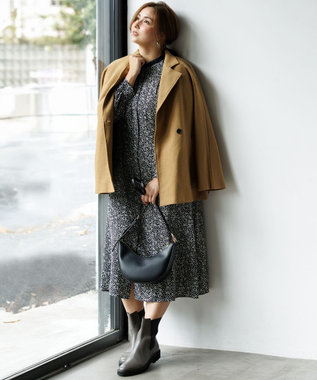 23区 L 【吸水速乾/UVケア/防シワ性】シャドージオメトリックプリント ワンピース ネイビー系