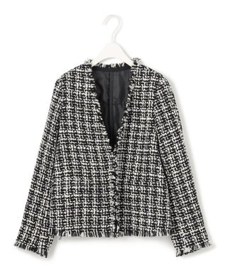 ICB 【CLASSY.1月号掲載】ルレックスツイード ノーカラージャケット ブラック×オフホワイト系