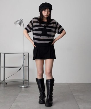 WEGO オフショルメッシュニット（S） グレーボーダー
