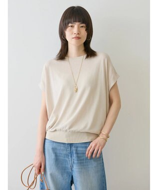 AMERICAN HOLIC 接触冷感フレンチスリーブニットプルオーバー Gray Beige