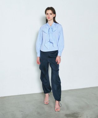 GRACE CONTINENTAL ボウタイギャザートップ ストライプ