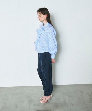 GRACE CONTINENTAL ボウタイギャザートップ ストライプ