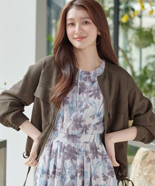 Tiaclasse メッシュジャガードノーカラーブルゾン ブラウン