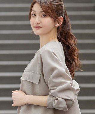 Tiaclasse メッシュジャガードノーカラーブルゾン ベージュ