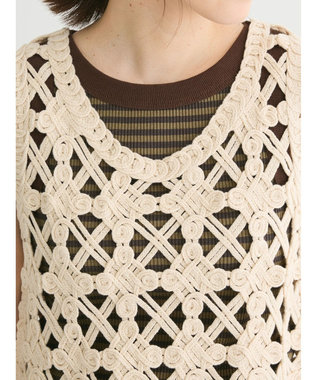 Green Parks かぎ針編みニットベスト Ivory