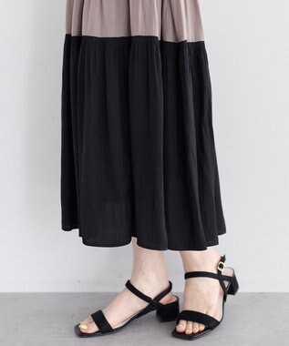 YECCA VECCA マルチカラーシャーリングワンピース Beige