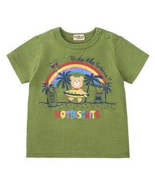 MIKI HOUSE HOT BISCUITS 【80-120cm】 サーフ柄 スラブ天竺 半袖Tシャツ カーキ