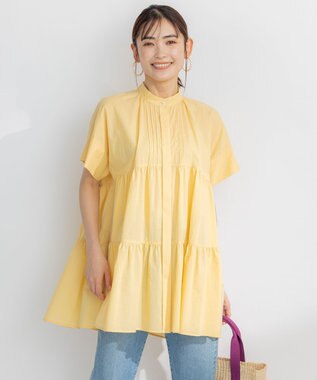 組曲 【洗える】ナチュラルローンギャザーフレア ブラウス ライトオレンジ系