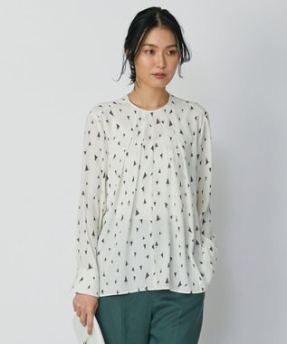 ICB 【UVケア・速乾】Back Satin Amunzen クルーネックブラウス エクリュ柄