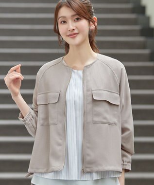 Tiaclasse メッシュジャガードノーカラーブルゾン ベージュ