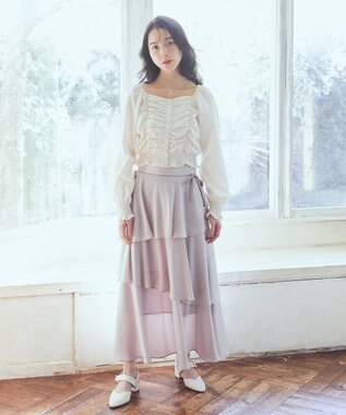 earth music&ecology サイドリボンティアードスカート Light Gray