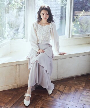 earth music&ecology サイドリボンティアードスカート Light Gray