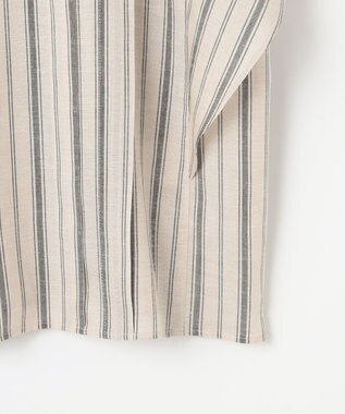 自由区 L 【接触冷感・吸水速乾・洗える】ナチュラルリネンフレア袖 シャツ ベージュ×スレート