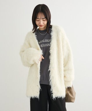 Green Parks ・ｓｗｉｎｇ　ｂｙ　２ｗａｙロング起毛カーディガ Ivory