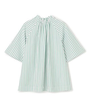UNFILO フリルネック ブラウス グリーンストライプ