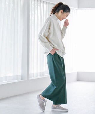 ANY 【洗濯機可能/セットアップ対応/ウエストゴム】イージィケア美脚ワイドパンツ グリーン